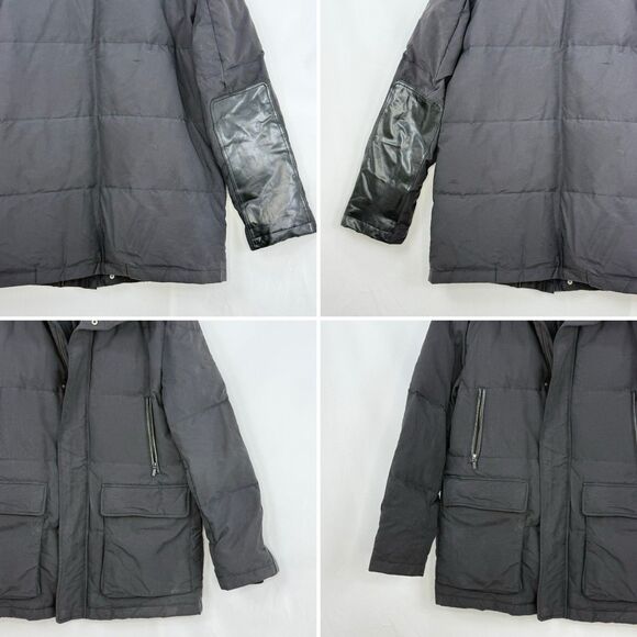 Cole Haan Men’s Down Puffer Jacket Black Leather Trim Size M Winter - Picture 11 of 16